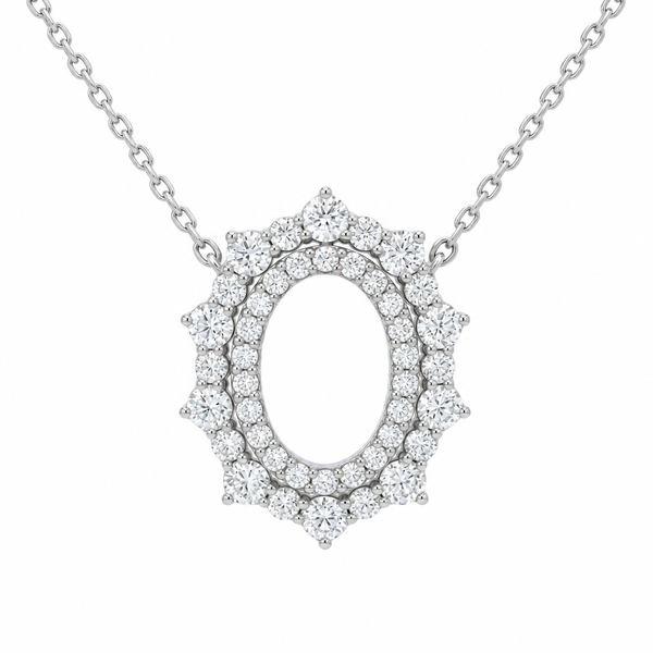 14K White Gold Double Halo Diamond Semi-Mount Pendant Necklace 1.43 CTW Mollys Jewelers Brooklyn, NY