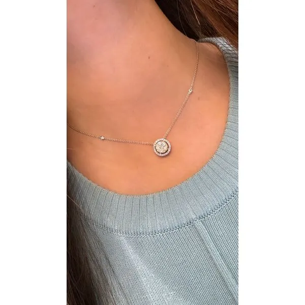TwinkleCircle Two-Tone Diamond Cluster Halo Pendant Necklace Image 2 Mollys Jewelers Brooklyn, NY