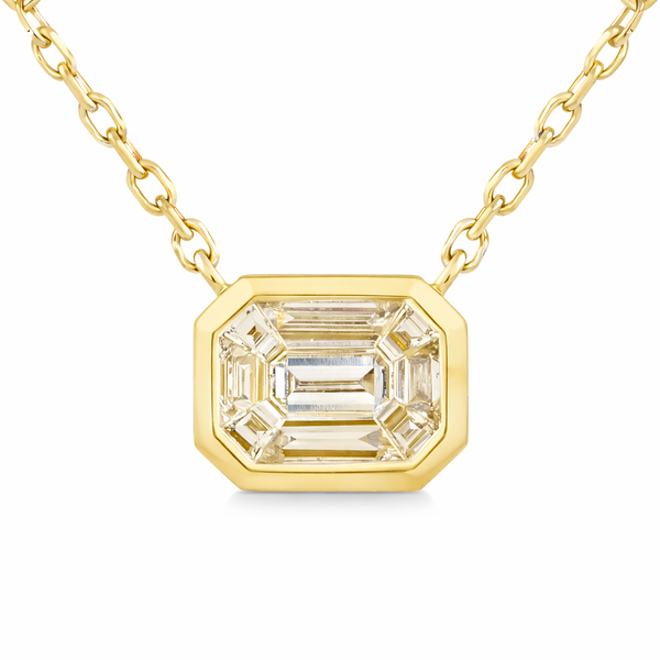 Yellow Gold FacetFrame Diamond Pendant Necklace Mollys Jewelers Brooklyn, NY