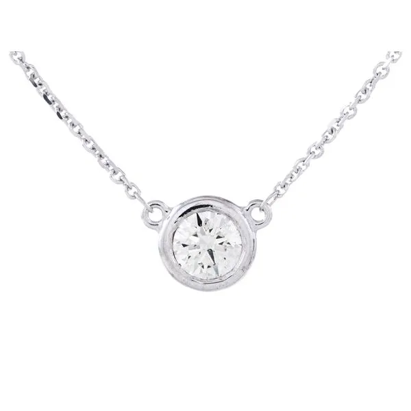 White Gold HaloBezel Diamond Pendant Necklace Mollys Jewelers Brooklyn, NY