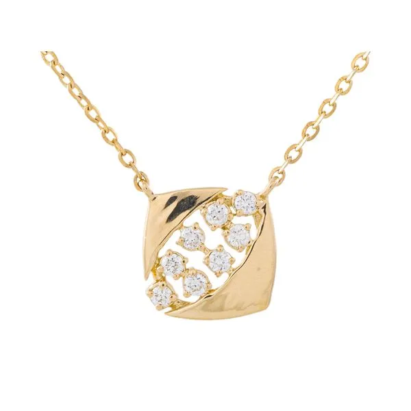 Yellow Gold SculptLeaf Diamond Pendant Necklace Mollys Jewelers Brooklyn, NY