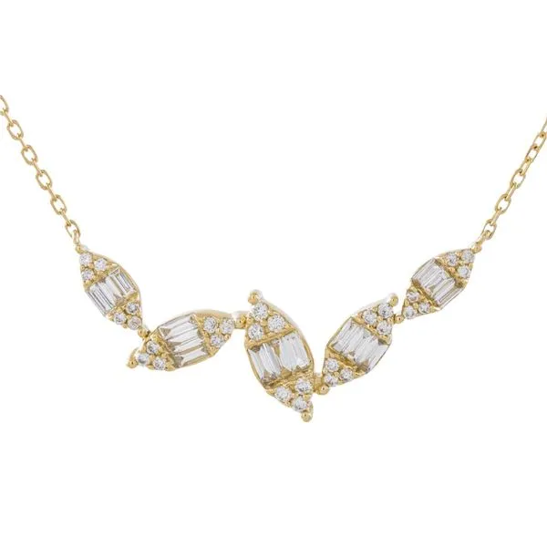 Yellow Gold BaguetteFlow Diamond Pendant Necklace Mollys Jewelers Brooklyn, NY