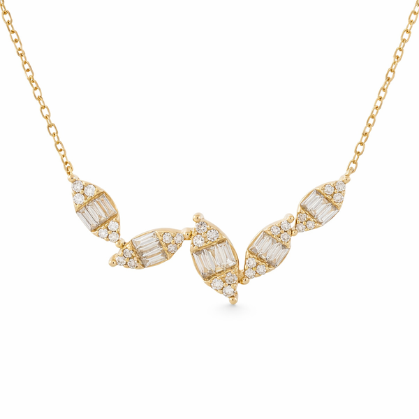 Yellow Gold BaguetteFlow Diamond Pendant Necklace Mollys Jewelers Brooklyn, NY