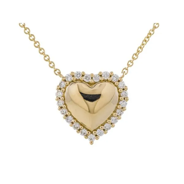 Yellow Gold HaloHeart Diamond Pendant Necklace Mollys Jewelers Brooklyn, NY