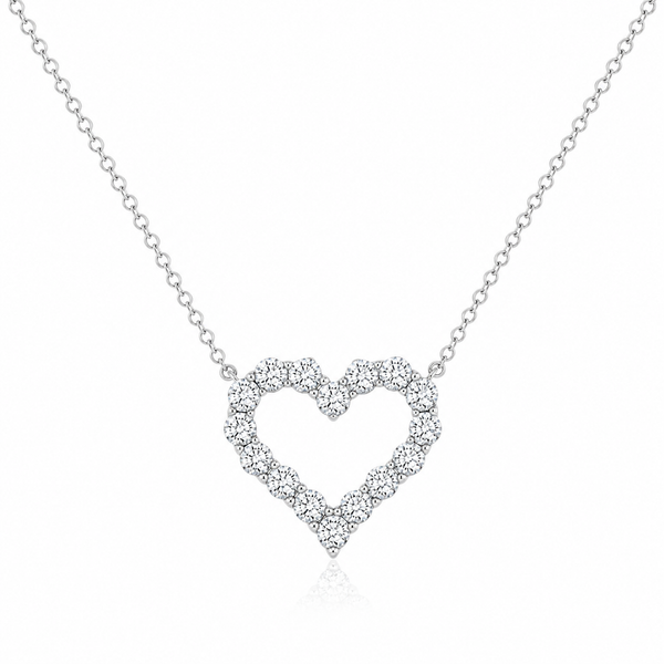 14K White Gold Diamond Open Heart Necklace – 1.60 CTW Mollys Jewelers Brooklyn, NY