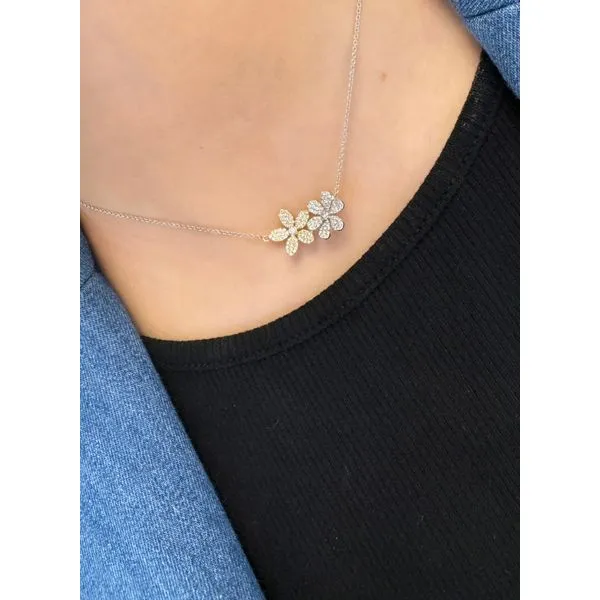 FloraTwist Diamond Flower Duo Pendant Necklace | Two-Tone Gold Mollys Jewelers Brooklyn, NY