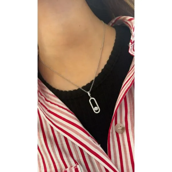 White Gold Diamond Pendant Necklace Featuring Floating Bezel – GlideDrop (0.65ct) Mollys Jewelers Brooklyn, NY