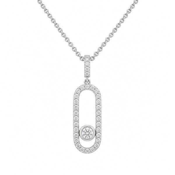 White Gold Diamond Pendant Necklace Featuring Floating Bezel – GlideDrop (0.65ct) Mollys Jewelers Brooklyn, NY