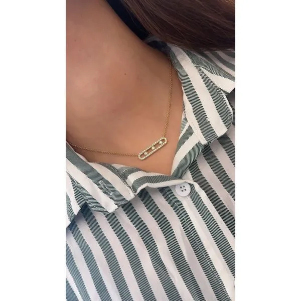 Yellow Gold Diamond Pendant Necklace Featuring Triple Bezels – GlideBar (0.75ct) Mollys Jewelers Brooklyn, NY