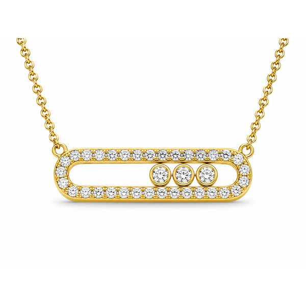Yellow Gold Diamond Pendant Necklace Featuring Triple Bezels – GlideBar (0.75ct) Mollys Jewelers Brooklyn, NY