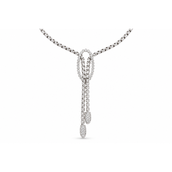 14K White Gold Diamond Lariat Necklace – 1.35 CTW (Made in Italy) Mollys Jewelers Brooklyn, NY