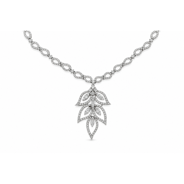 Diamond Leaf Cascade White Gold Necklace Mollys Jewelers Brooklyn, NY