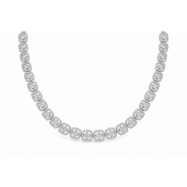 Diamond Cushion Halo Link Necklace Mollys Jewelers Brooklyn, NY