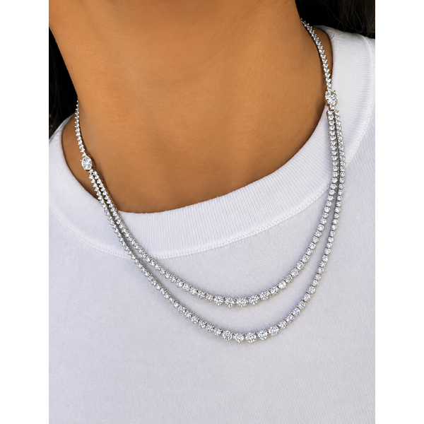 Lady's 14Kt White Gold Double Row Diamond Necklace – 13.8 CTW Image 2 Mollys Jewelers Brooklyn, NY