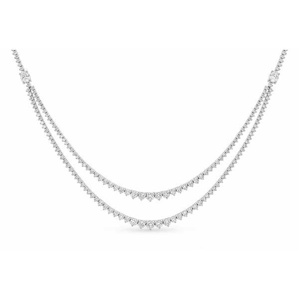 Lady's 14Kt White Gold Double Row Diamond Necklace – 13.8 CTW Mollys Jewelers Brooklyn, NY