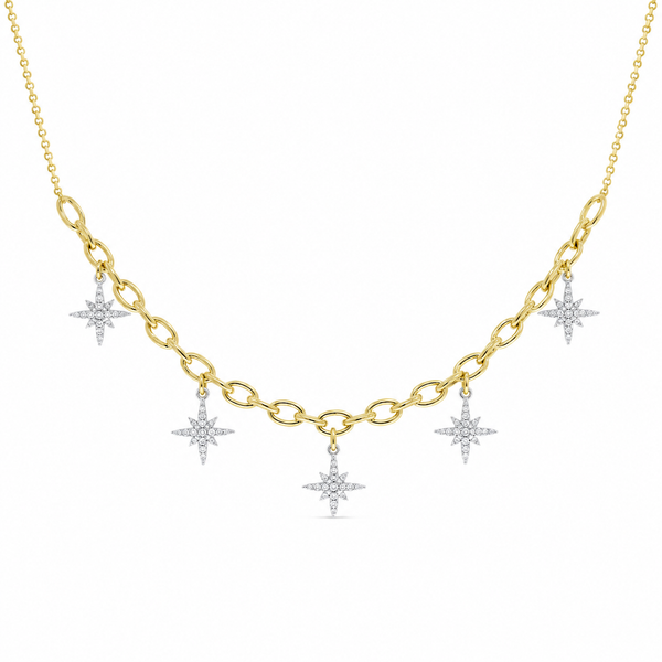 Diamond Starburst Charm Two-Tone Gold Necklace Mollys Jewelers Brooklyn, NY