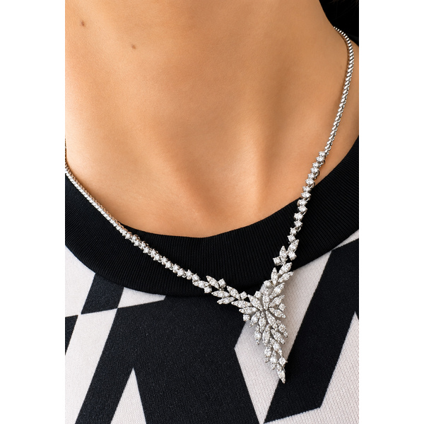 Diamond Botanical Cascade White Gold Necklace Image 2 Mollys Jewelers Brooklyn, NY