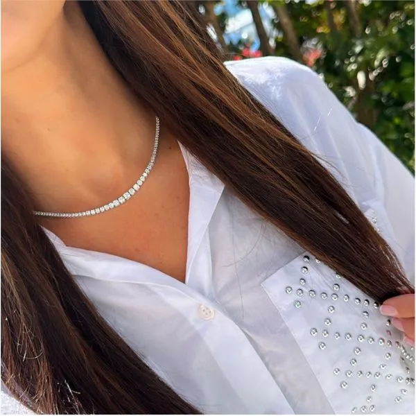 5.50 Carat Diamond Graduated Halfway Tennis Necklace Mollys Jewelers Brooklyn, NY
