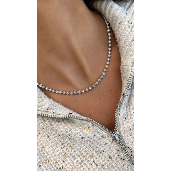 Diamond-Shaped Setting Half Tennis Necklace – 3.70 CTW Image 2 Mollys Jewelers Brooklyn, NY