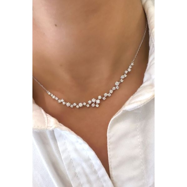 14Kt White Gold Diamond Blossom Necklace | 1.51 Carat Cluster Design Image 2 Mollys Jewelers Brooklyn, NY