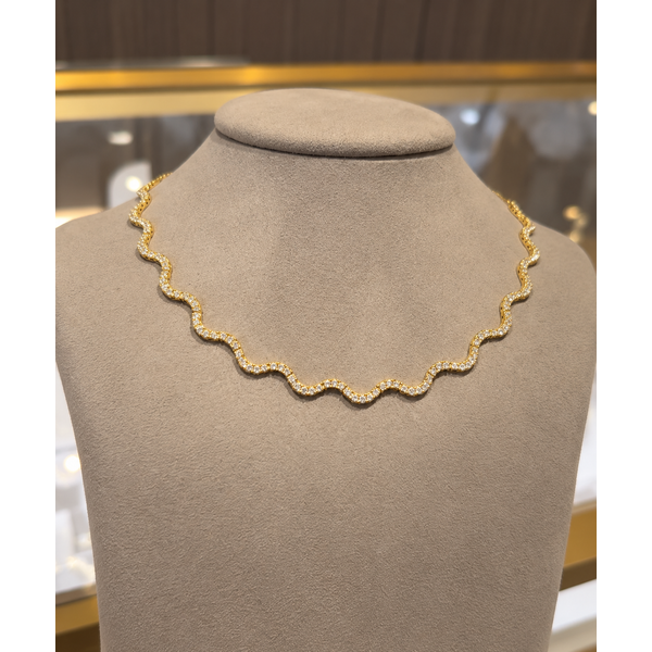 Diamond Wave Yellow Gold Necklace Image 2 Mollys Jewelers Brooklyn, NY