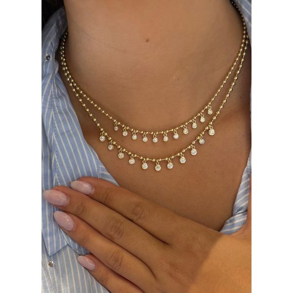 14K Yellow Gold Ball Chain Diamond Dangle Necklace – 1.10 CTW, 18