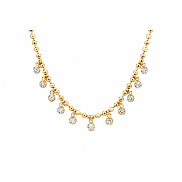 14K Yellow Gold Ball Chain Diamond Dangle Necklace – 1.10 CTW, 18