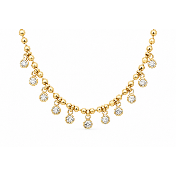 14K Yellow Gold 18-Inch 0.55 CTW Diamond Dangle Ball Chain Necklace Mollys Jewelers Brooklyn, NY