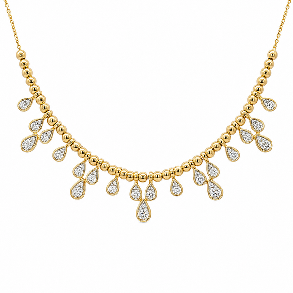 14K Yellow Gold 0.78 CTW Diamond Teardrop Fringe Necklace Mollys Jewelers Brooklyn, NY