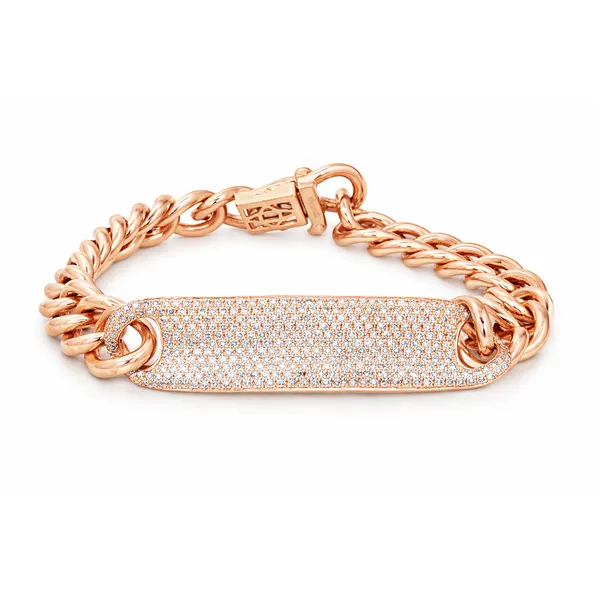 Rose Gold Diamond ID Bracelet – 0.99 Carat Pave Link Design Mollys Jewelers Brooklyn, NY