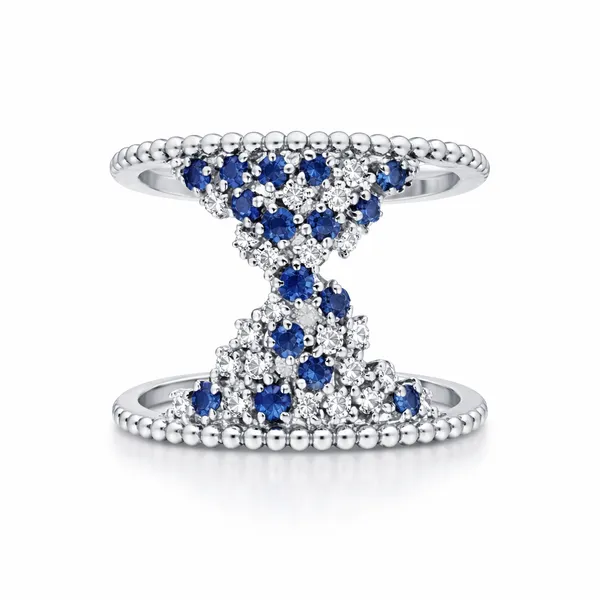 White Gold Spiral Sapphire Diamond Ring Mollys Jewelers Brooklyn, NY