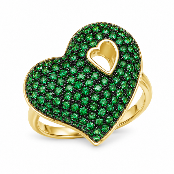 18Kt Yellow Gold Tsavorite Heart Ring Mollys Jewelers Brooklyn, NY