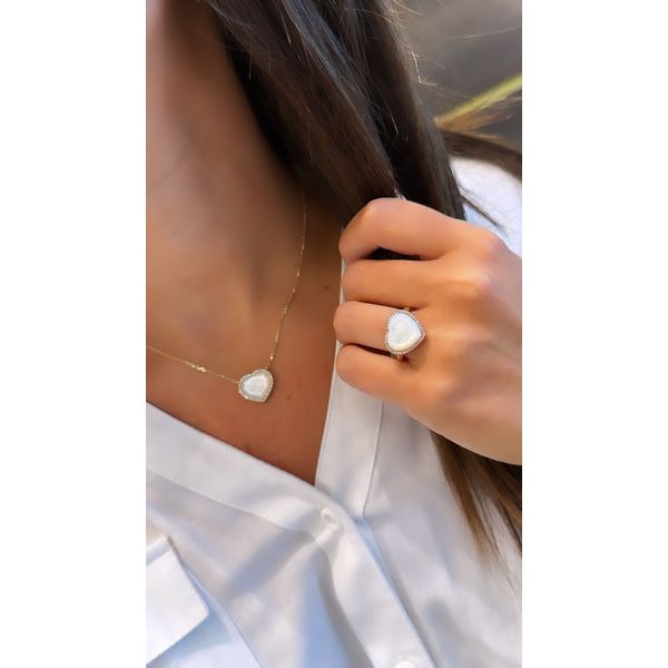 HeartLuxe Rose Gold Mother of Pearl Diamond Ring Image 2 Mollys Jewelers Brooklyn, NY
