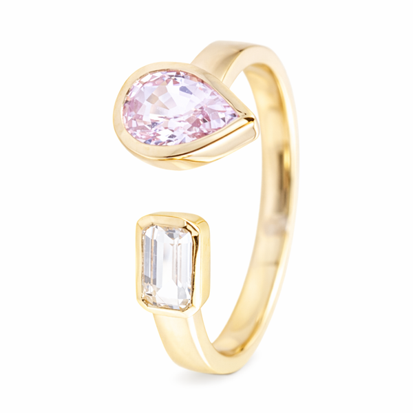 Yellow Gold Teardrop Pink Sapphire & White Topaz Ring Mollys Jewelers Brooklyn, NY