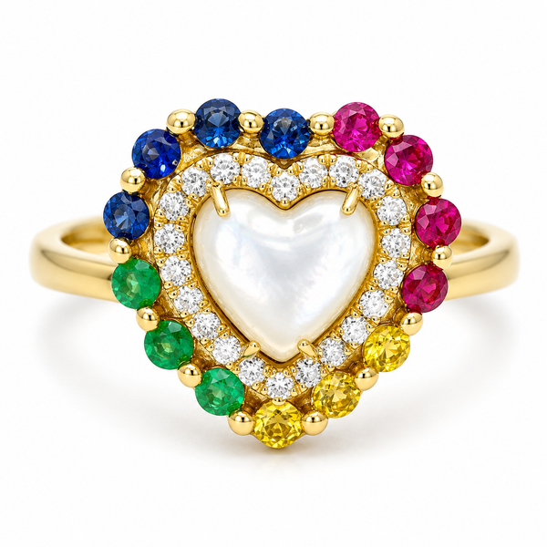 Rainbow Heart Ring – Mother of Pearl Glow Mollys Jewelers Brooklyn, NY
