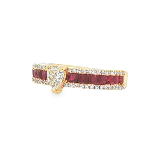 Ruby Baguette Diamond Pear Accent Gold Ring Image 2 Mollys Jewelers Brooklyn, NY