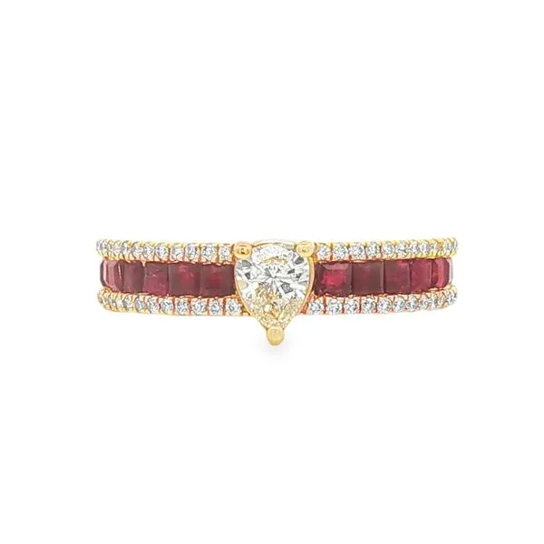 Ruby Baguette Diamond Pear Accent Gold Ring Mollys Jewelers Brooklyn, NY