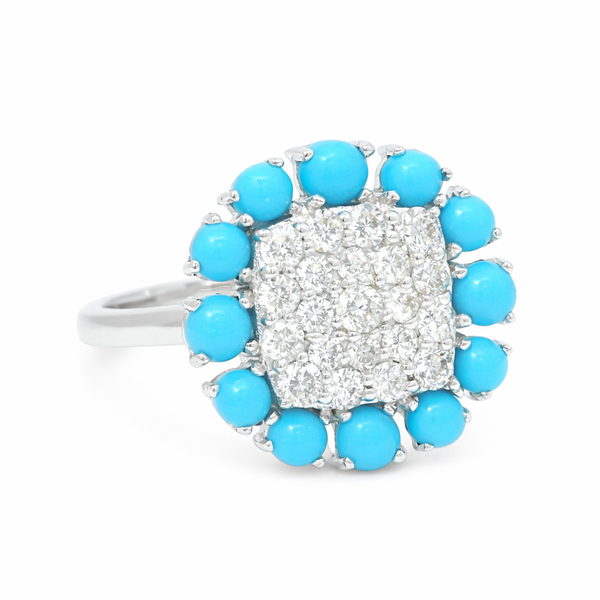 Turquoise Halo Cluster Ring in White Gold Sparkle Mollys Jewelers Brooklyn, NY