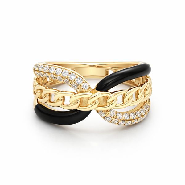 Black Agate Chain Diamond Ring Mollys Jewelers Brooklyn, NY