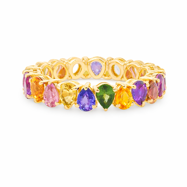 Yellow Gold Multi Color Sapphire Eternity Ring Mollys Jewelers Brooklyn, NY