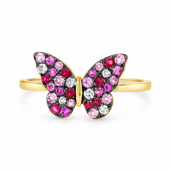 Pink & Ruby Butterfly Ring – Yellow Gold Flutter Mollys Jewelers Brooklyn, NY