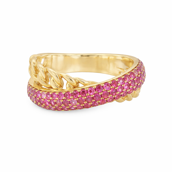 ChainLink Pink Sapphire Ring in Yellow Gold Mollys Jewelers Brooklyn, NY