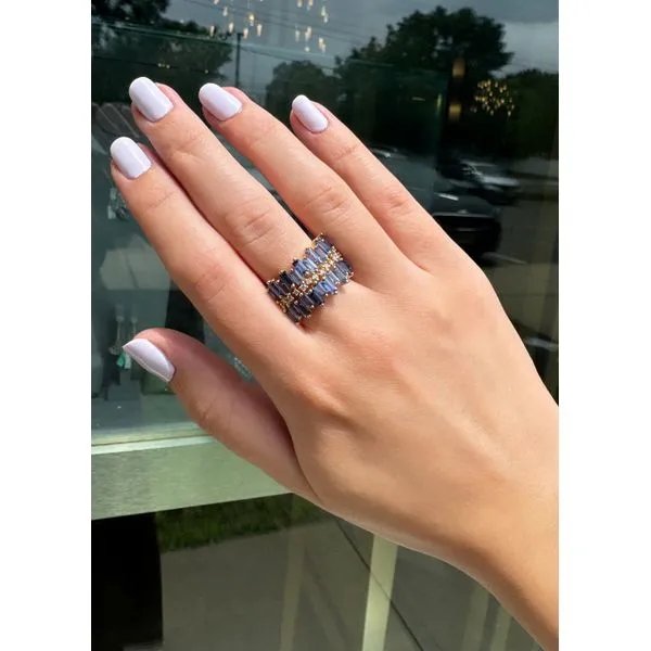Wide Sapphire Luxe Ring with Diamond Accents in Yellow Gold Image 2 Mollys Jewelers Brooklyn, NY