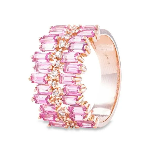 Pink Sapphire Cascade Rose Gold Diamond Band Ring Mollys Jewelers Brooklyn, NY