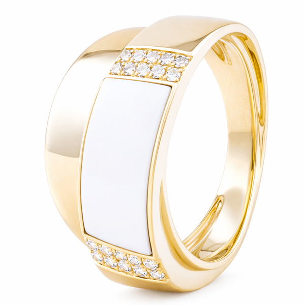 White Agate Diamond Accent Yellow Gold Band Ring Mollys Jewelers Brooklyn, NY