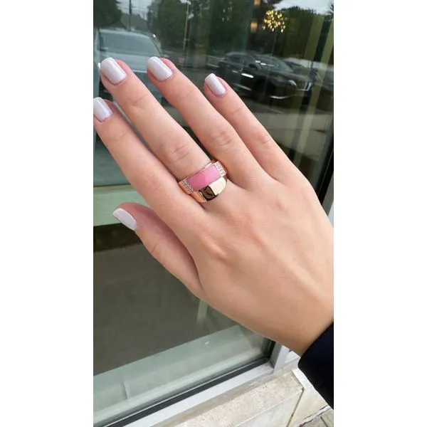 Rose Gold Wide Band Ring with Pink Opal & Diamonds Image 2 Mollys Jewelers Brooklyn, NY