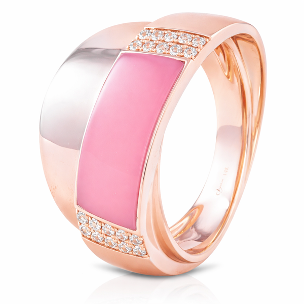 Rose Gold Wide Band Ring with Pink Opal & Diamonds Mollys Jewelers Brooklyn, NY