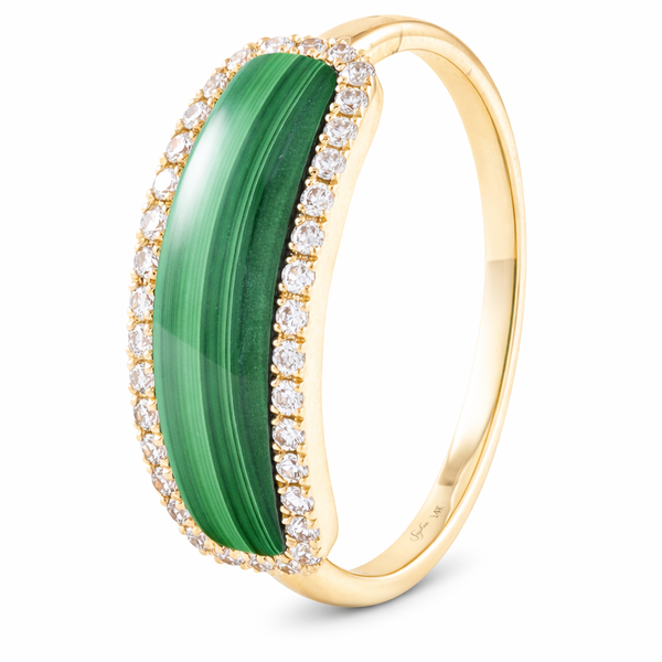 Malachite Diamond Border Yellow Gold Band Ring Mollys Jewelers Brooklyn, NY