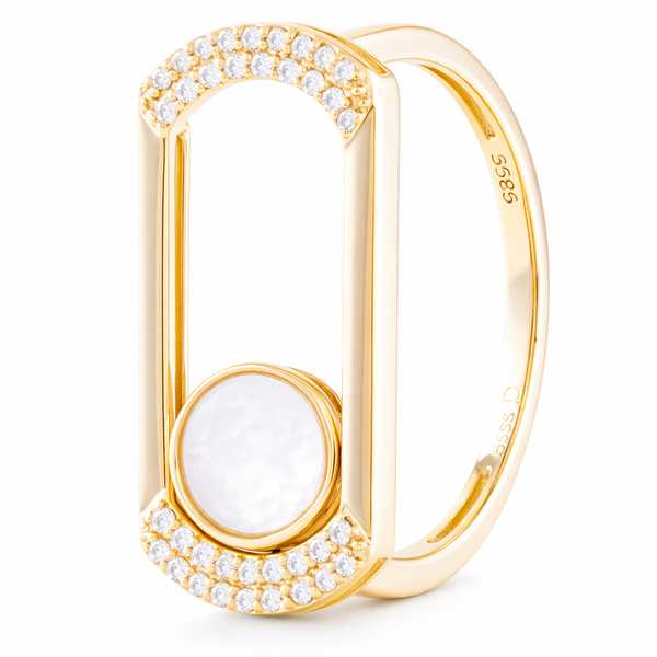 Yellow Gold Ring with Moving Mother of Pearl & Diamond Accents Mollys Jewelers Brooklyn, NY