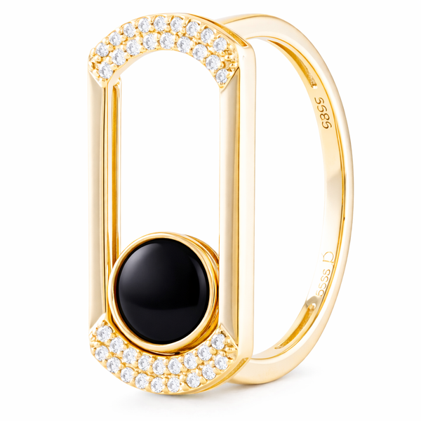 Open Oval Diamond Ring with Moving Onyx Center Mollys Jewelers Brooklyn, NY